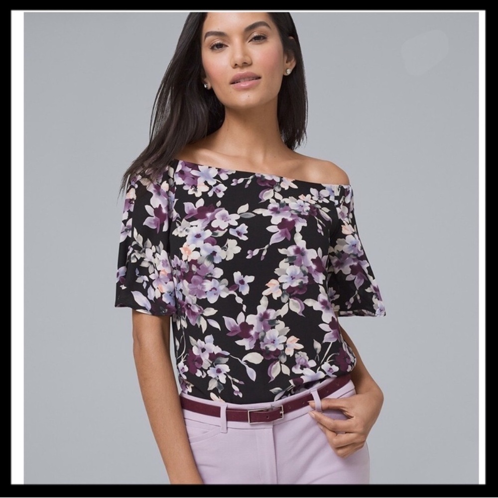 White House Black Market Off-Shoulder Top - Black and Purple Size XS